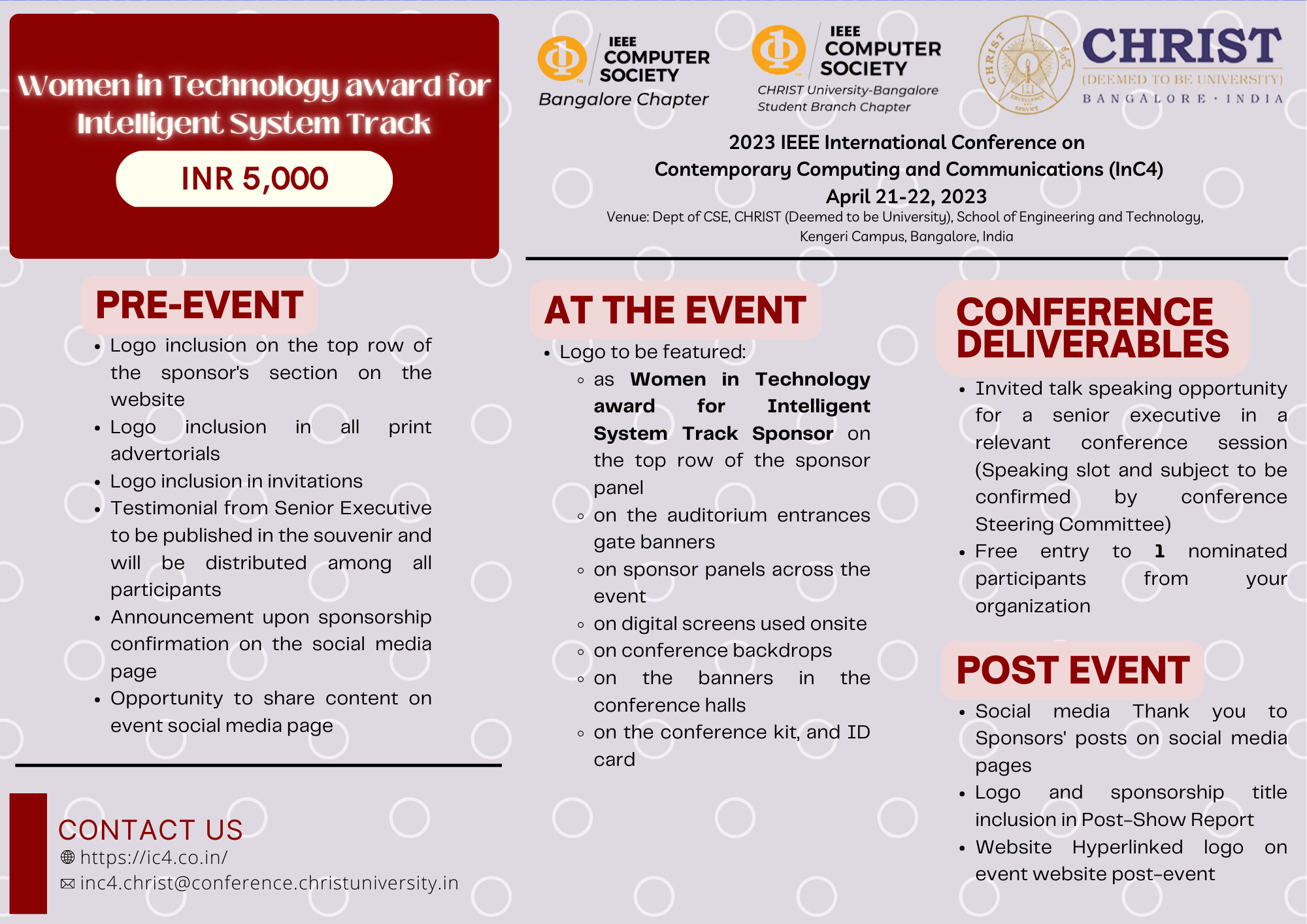 Women in Technology Award for Intelligent System Track