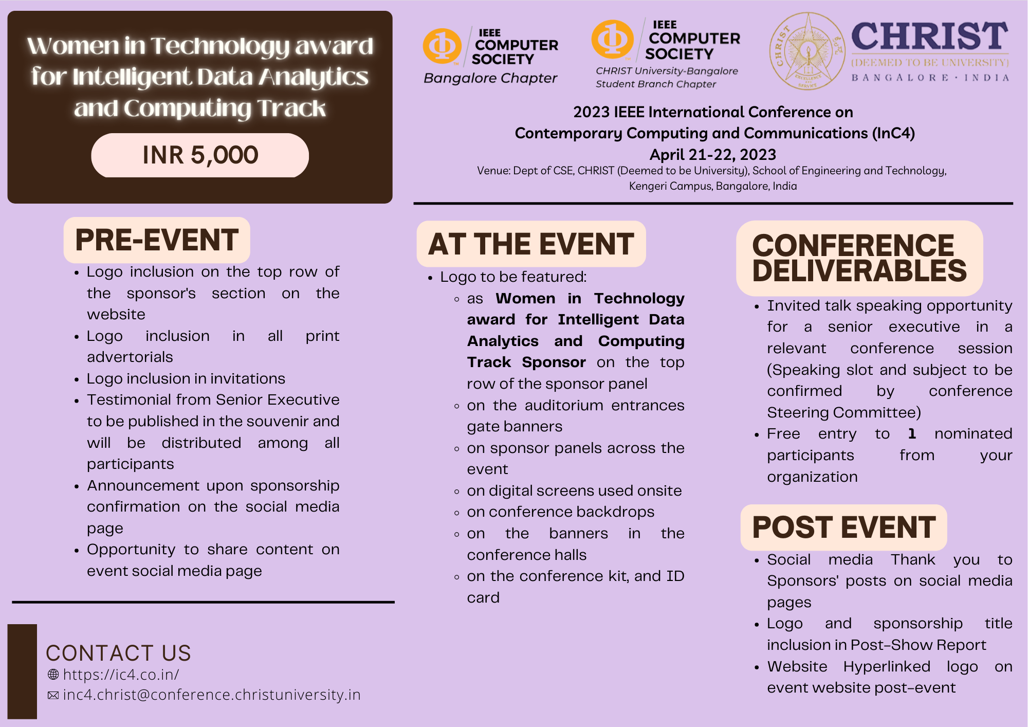 Women in Technology Award for Intelligent Data Analytics and Computing Track